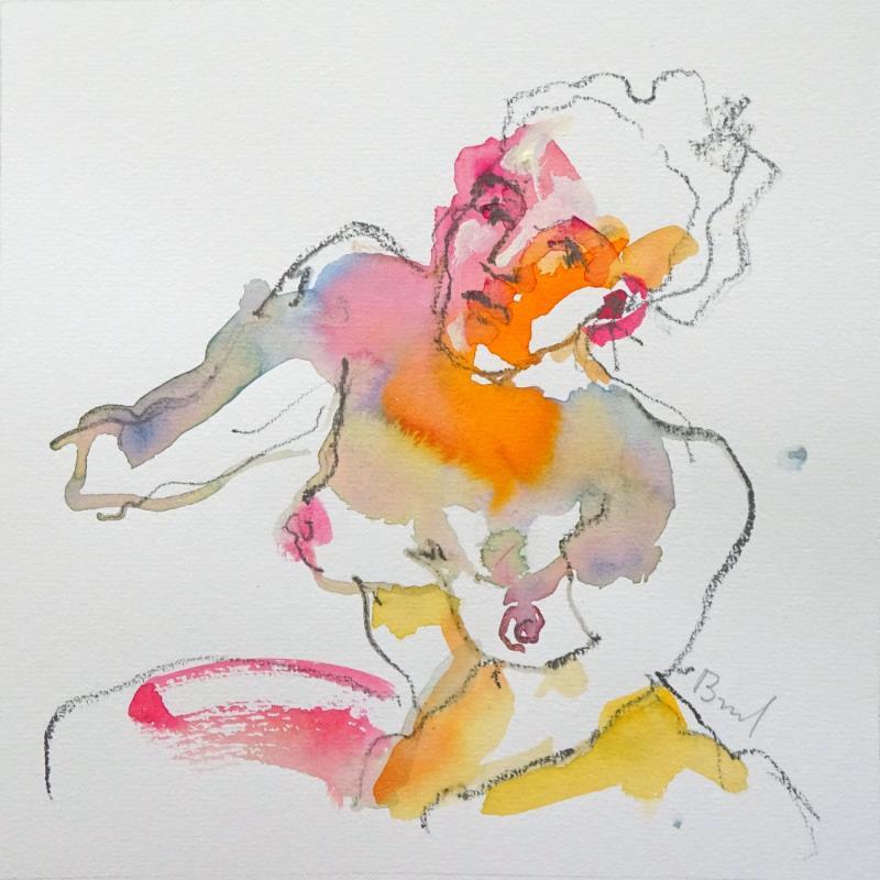 Painting Aurora visage orange by Brunel Sébastien | Painting Figurative Nude Watercolor