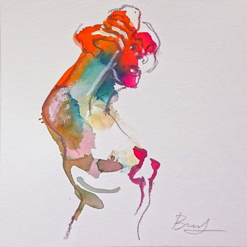 Painting Claire visage rouge by Brunel Sébastien | Painting Figurative Nude Watercolor