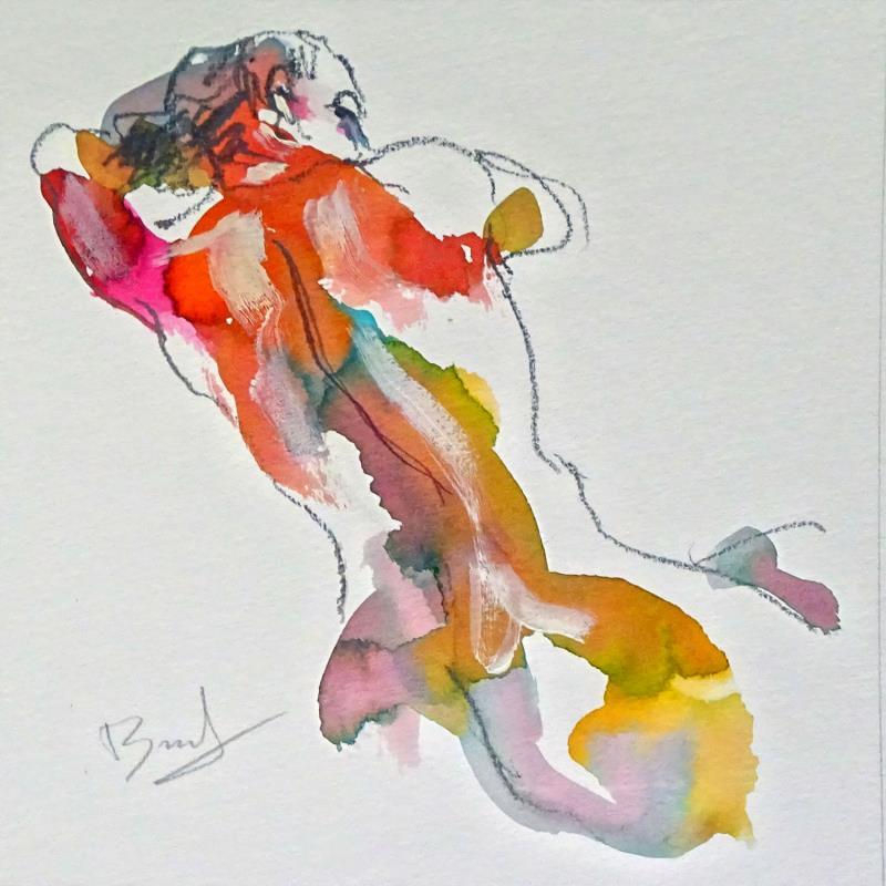 Painting  Méline assise by Brunel Sébastien | Painting Figurative Watercolor Nude, Pop icons