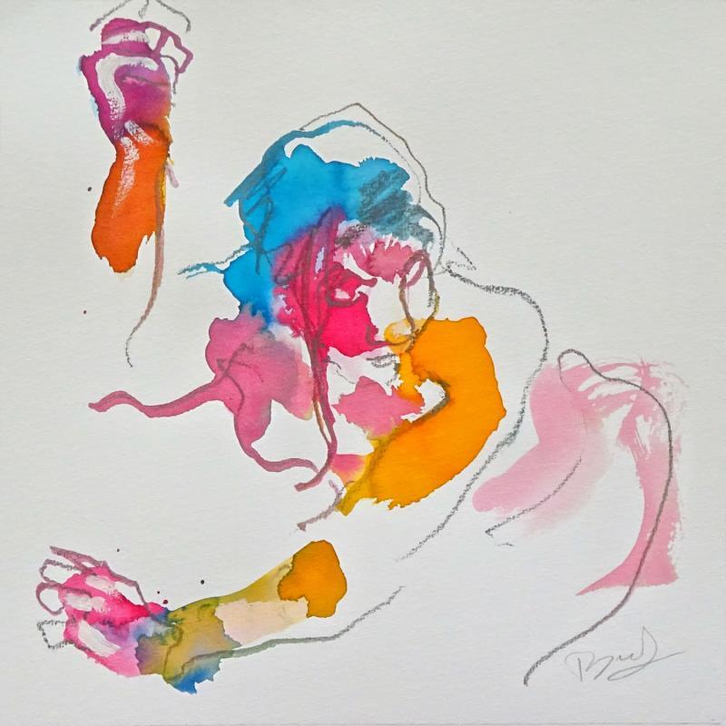 Painting Claire multicolore by Brunel Sébastien | Painting Figurative Watercolor Nude