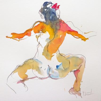 Painting Méline assise de dos by Brunel Sébastien | Painting Figurative Watercolor Nude