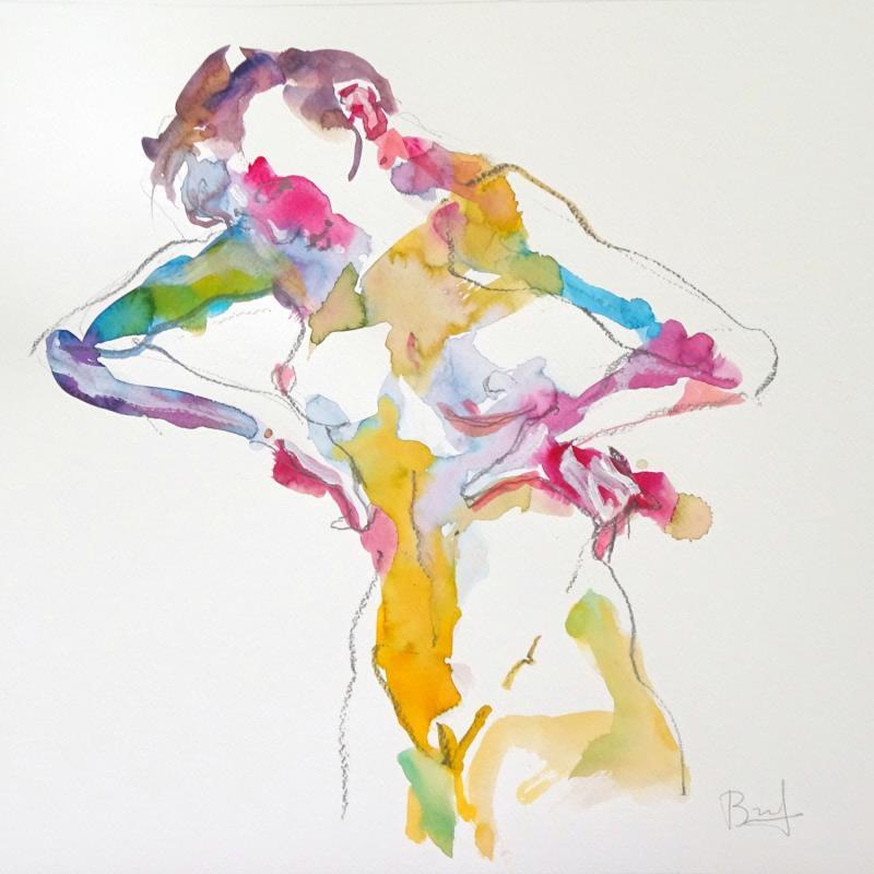 Painting Claire mains sur les hanches by Brunel Sébastien | Painting Figurative Watercolor Nude