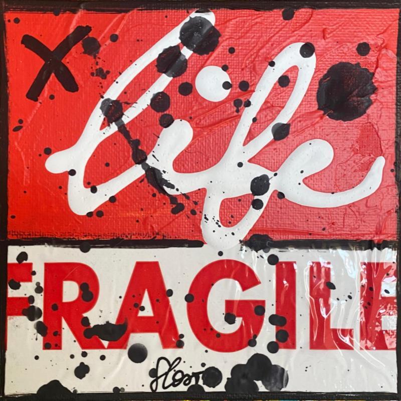 Painting Fragile life (rouge) by Costa Sophie | Painting Pop-art Acrylic, Gluing, Upcycling
