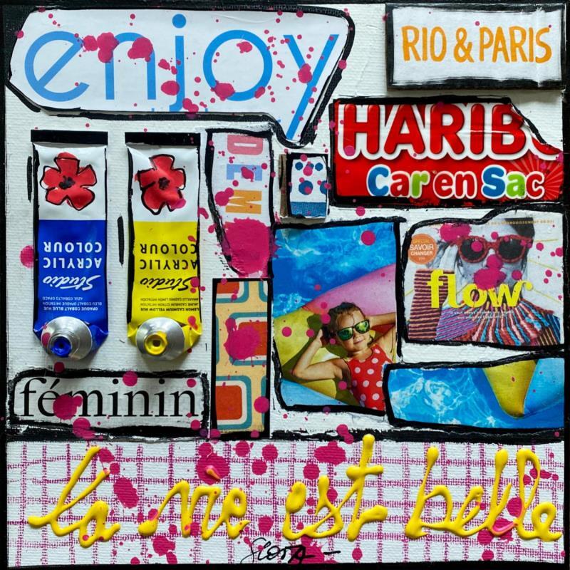 Painting Enjoy, la vie est belle ! by Costa Sophie | Painting Pop-art Acrylic, Gluing, Upcycling Music, Pop icons
