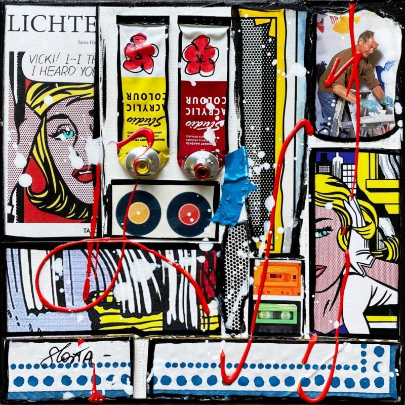 Painting Tribute to roy Lichtenstein 2 by Costa Sophie | Painting Pop-art Acrylic, Gluing, Upcycling Pop icons