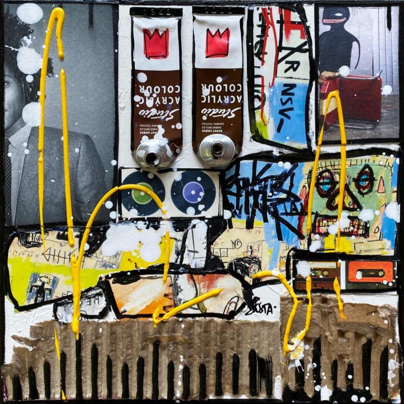 Peinture Tribute to Basquiat (raw) par Costa Sophie | Tableau Pop-art Acrylique, Collage, Upcycling Icones Pop
