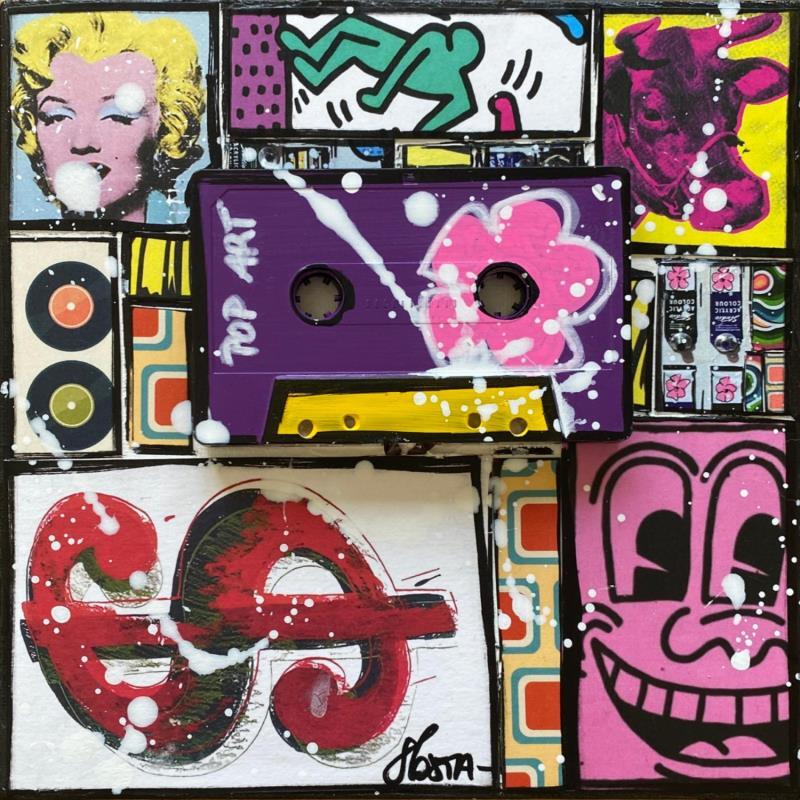 Painting POP K7 (Violet) by Costa Sophie | Painting Pop-art Acrylic, Gluing, Upcycling Pop icons