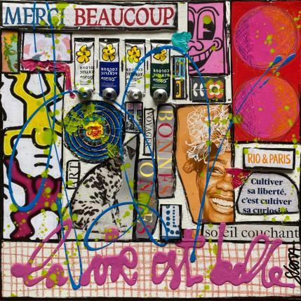 Peinture La vie est belle (rose) par Costa Sophie | Tableau Pop-art Acrylique, Collage, Upcycling Icones Pop, Musique