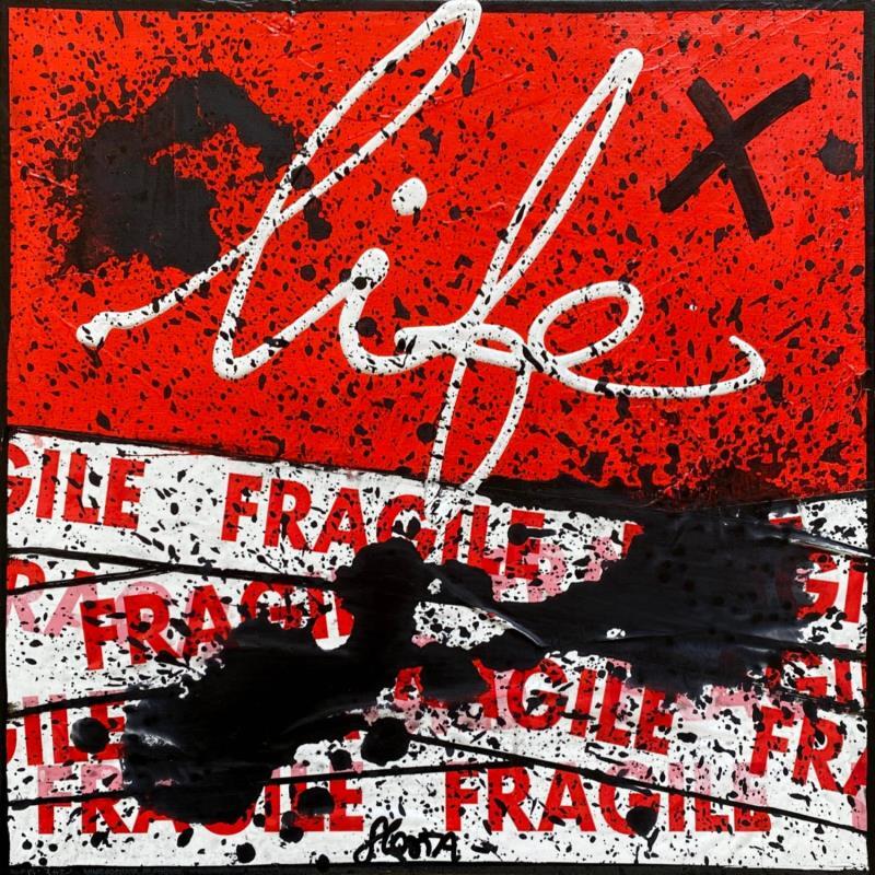 Painting Fragile life (rouge) by Costa Sophie | Painting Pop-art Acrylic, Gluing, Upcycling Society