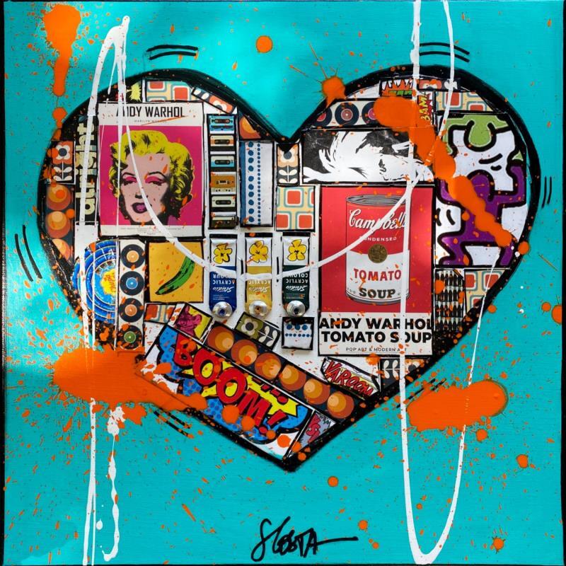 Gemälde POP HE(ART) von Costa Sophie | Gemälde Pop-Art Acryl, Collage, Upcycling Pop-Ikonen