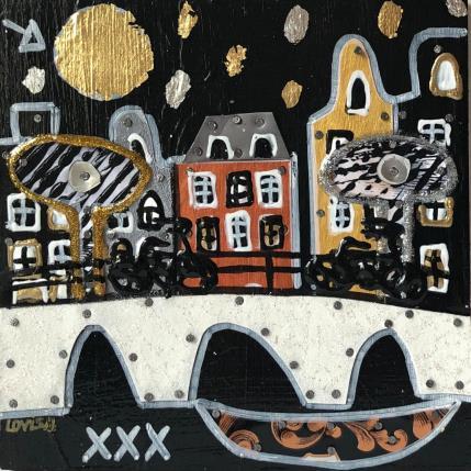 Painting Raining 2 by Lovisa | Painting Figurative Acrylic, Gluing, Gold leaf, Metal, Posca, Silver leaf, Upcycling Urban