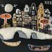 Gemälde Charming Atmosphere 2 von Lovisa | Gemälde Figurativ Urban Metall Acryl Collage Posca Blattsilber Upcycling
