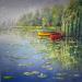 Peinture Les barques rouge et jaune par Daniel | Tableau Impressionnisme Paysages Huile