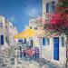 Peinture Parasol jaune à Paros Grêce par Daniel | Tableau Impressionnisme Paysages Huile