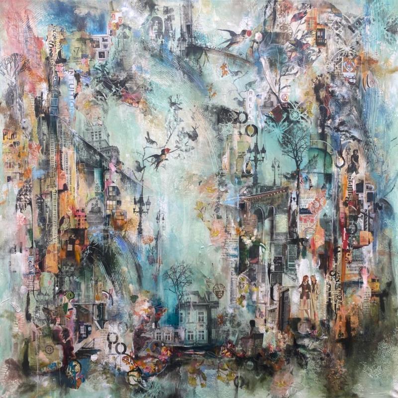 Painting Freedom City by Bergeron Marie-Josée | Painting Subject matter Acrylic, Gluing, Oil Architecture, Life style