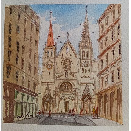 Painting Eglise Saint-Nizier by De León Lévi Marcelo | Painting Figurative Watercolor Urban