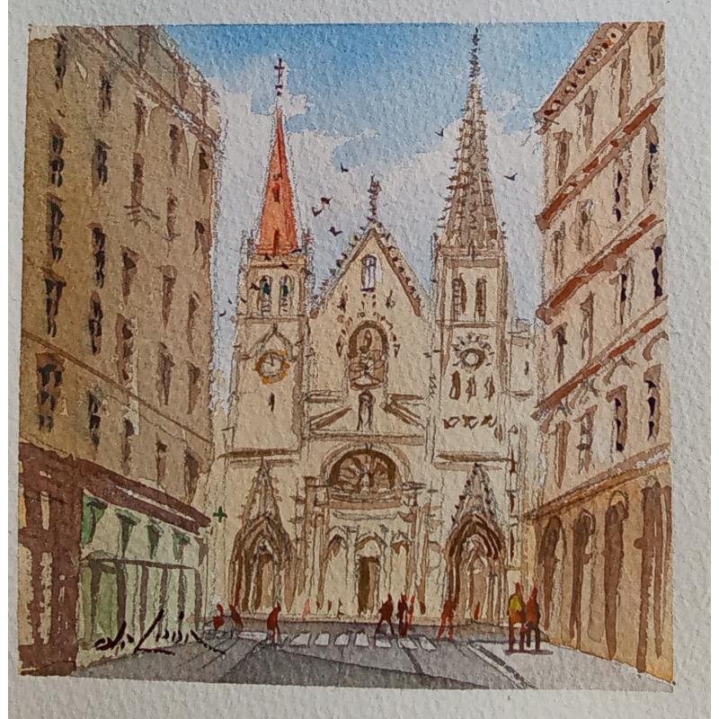 Peinture Eglise Saint-Nizier par De León Lévi Marcelo | Tableau Figuratif Urbain Aquarelle