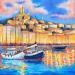 Peinture Le vieux port de Marseille  par Sabourin Nathalie | Tableau Figuratif Paysages Huile
