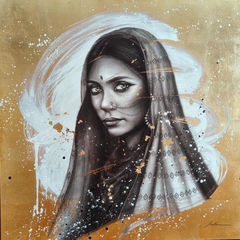 Painting Isana by Valade Leslie | Painting Figurative Acrylic, Charcoal, Gold leaf Portrait
