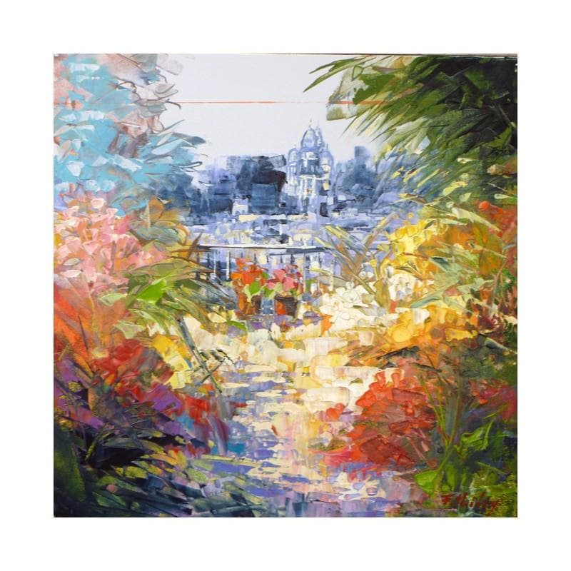 Peinture Terrasse à  Paris - Sacré coeur par Frédéric Thiery | Tableau Figuratif Acrylique Paysages