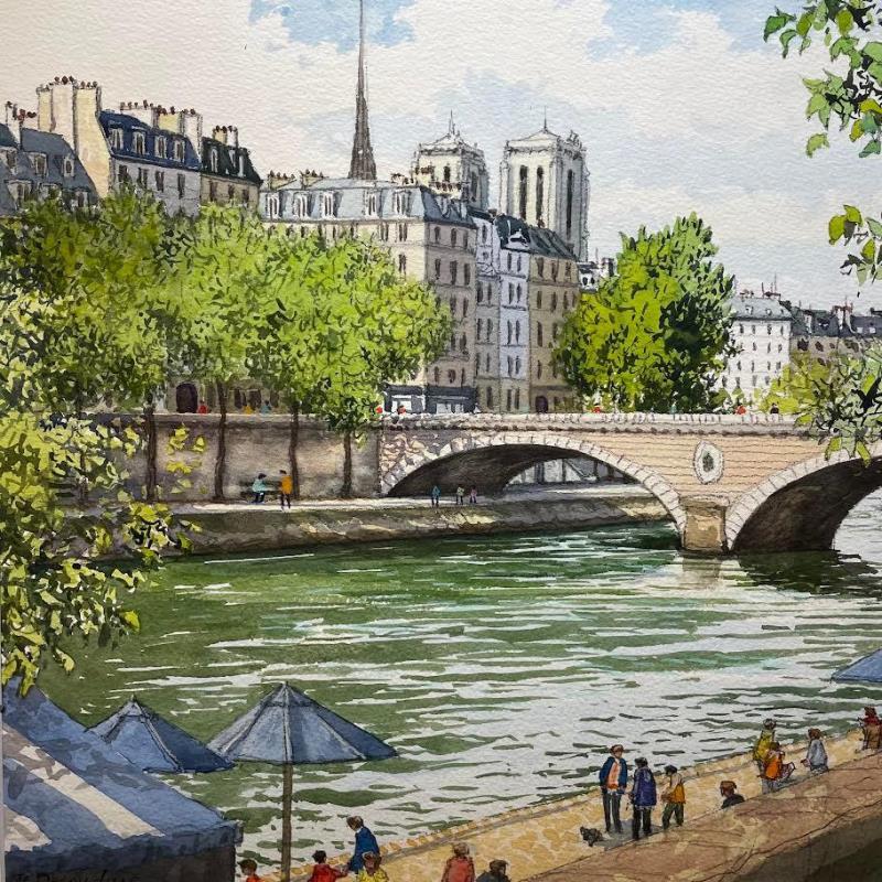Painting Paris, Notre Dame et le Pont Louis Philippe by Decoudun Jean charles | Painting Figurative Watercolor Urban