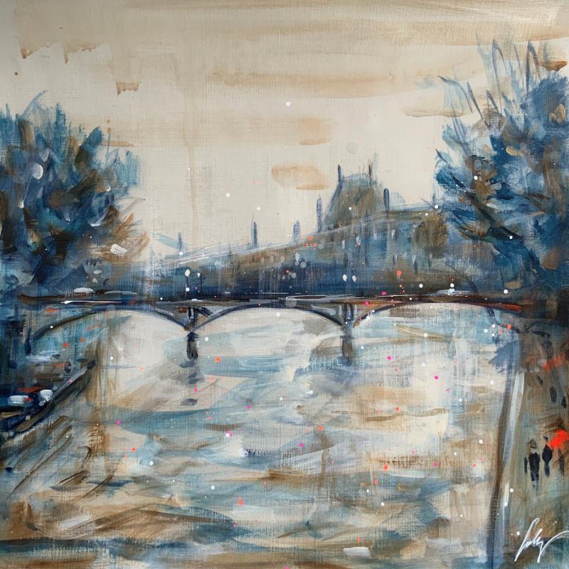 Peinture Pont des arts  par Solveiga | Tableau Impressionnisme Acrylique Architecture, Paysages, scènes de vie