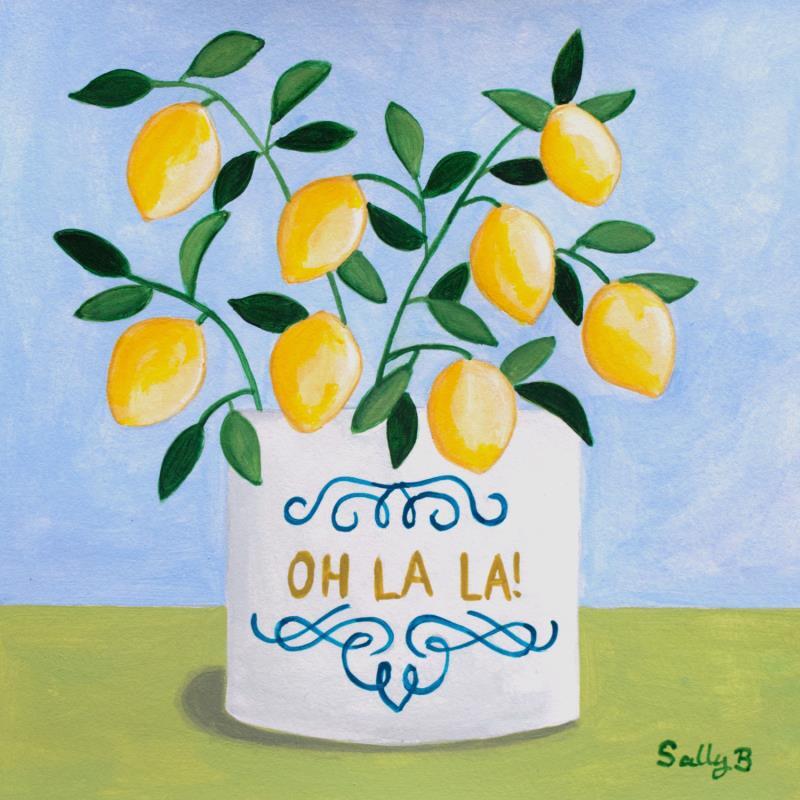 Gemälde Citron Oh La La ! von Sally B | Gemälde Naive Kunst Acryl Stillleben