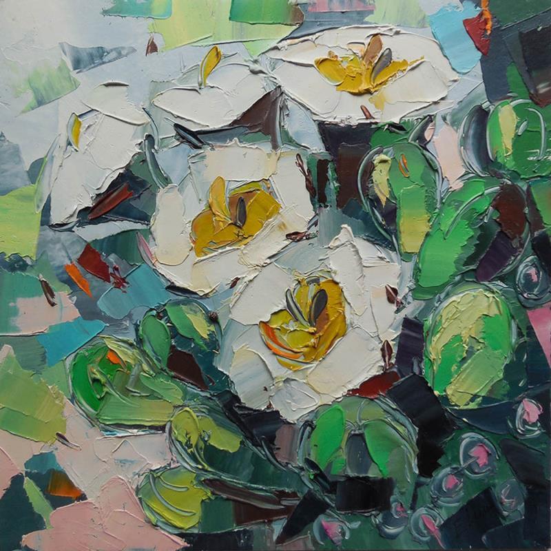 Painting Saguaro flowering by Lunetskaya Elena | Painting Impressionism Cardboard, Oil Landscapes, Nature, Pop icons