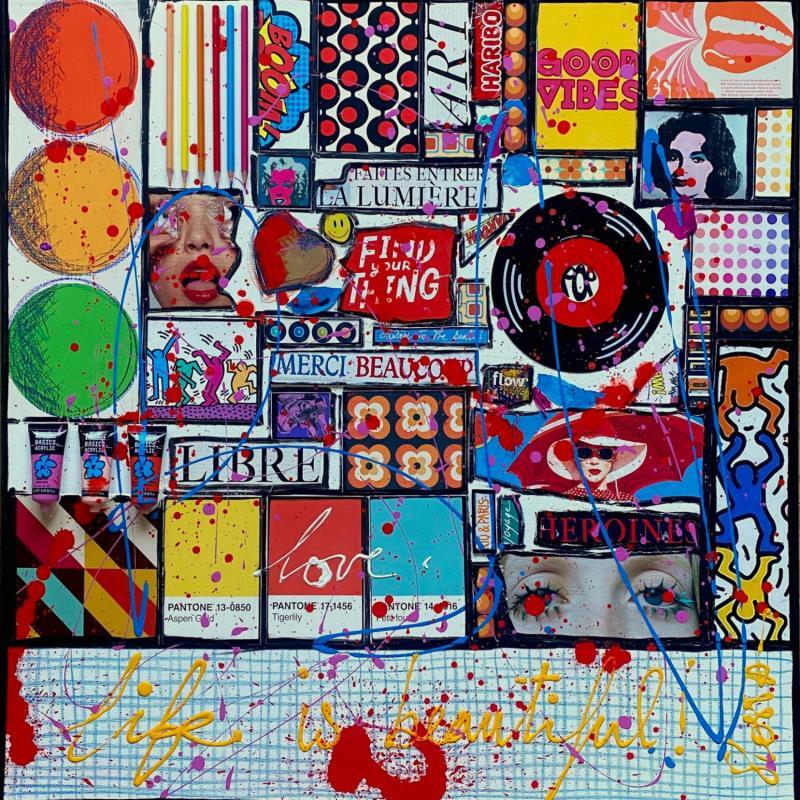 Painting Life is beautiful by Costa Sophie | Painting Pop art Acrylic, Gluing, Upcycling