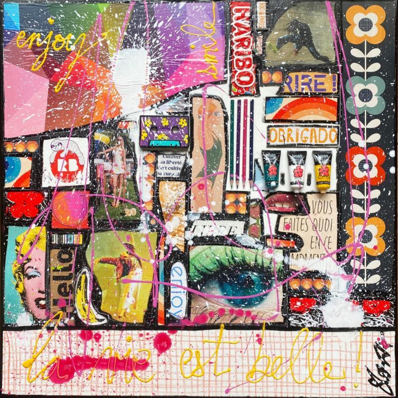 Painting La vie est belle by Costa Sophie | Painting Pop-art Acrylic Gluing Upcycling