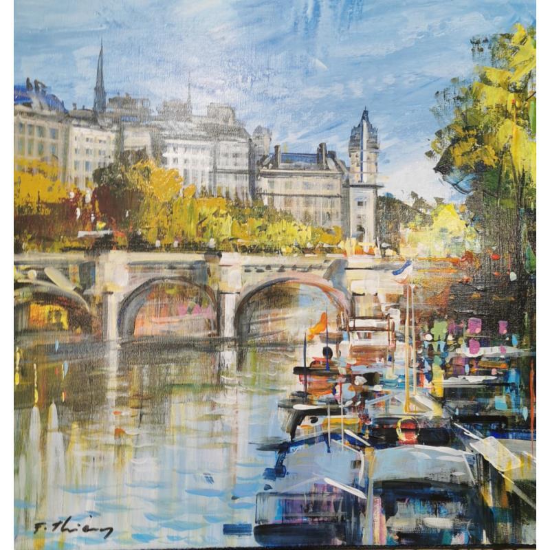 Painting Pont Paris by Frédéric Thiery | Painting Figurative Acrylic Architecture, Urban