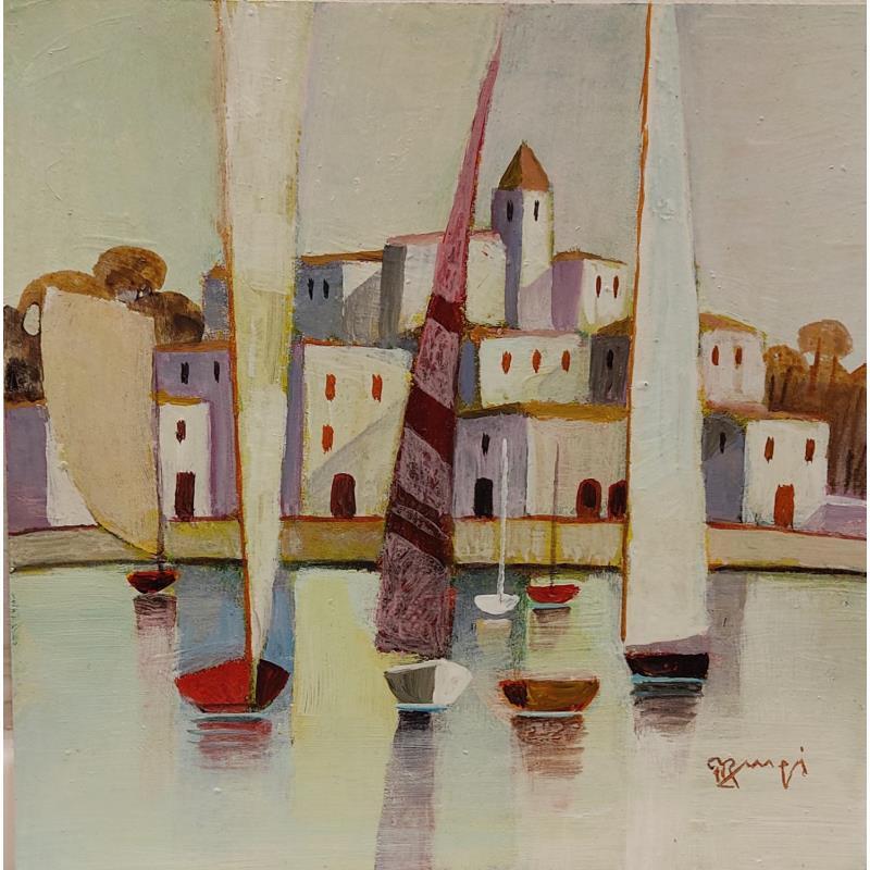 Painting La voile mauve AO71 by Burgi Roger | Painting Figurative Acrylic Marine, Pop icons