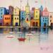 Gemälde Bosa Ville colorée AP20 von Burgi Roger | Gemälde Figurativ Urban Marine Acryl