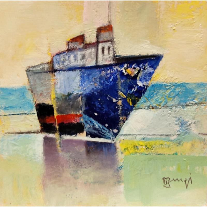 Gemälde Le grand bateau bleu AL3 von Burgi Roger | Gemälde Figurativ Marine Acryl