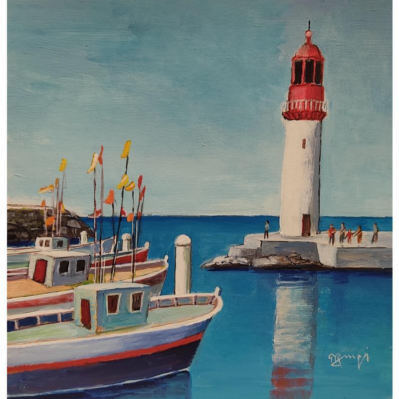Gemälde Le phare AP39 von Burgi Roger | Gemälde Figurativ Marine Acryl