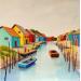 Painting Les cabanes d'Oleron AP50 by Burgi Roger | Painting Figurative Landscapes Urban Marine Acrylic