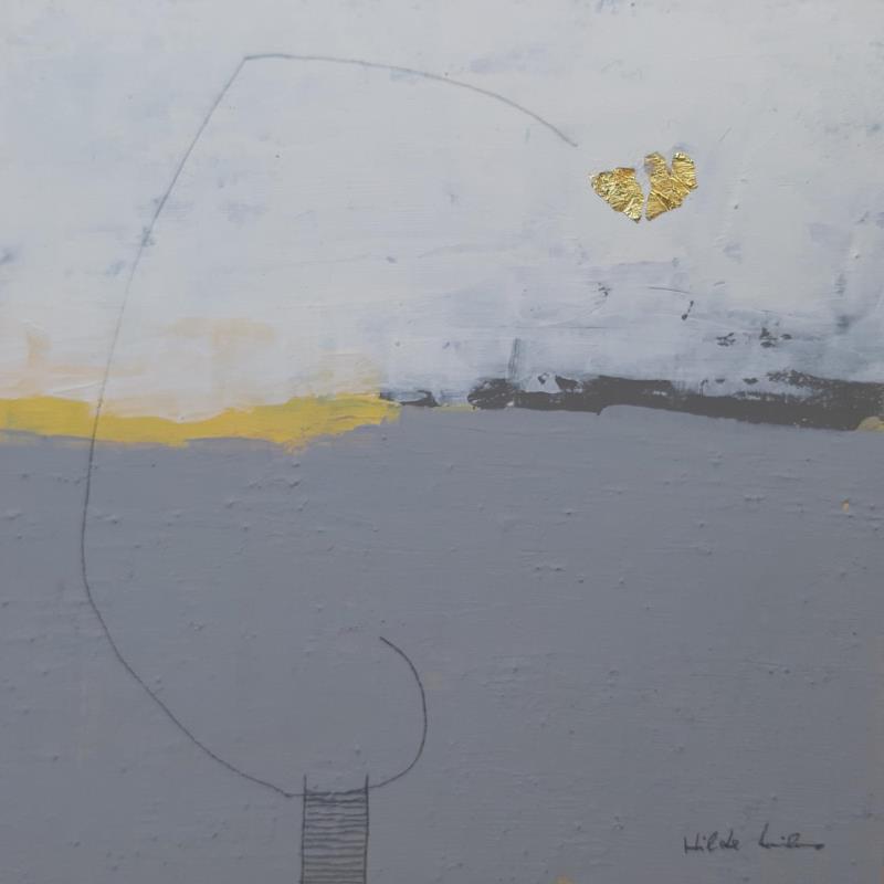 Gemälde abstract gray A 56 von Wilms Hilde | Gemälde Abstrakt Acryl Collage Blattgold