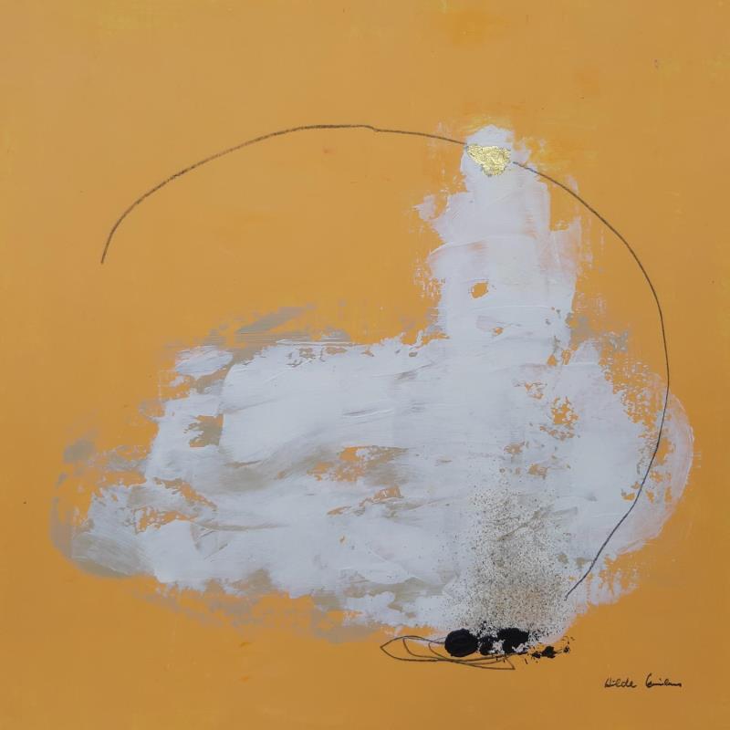 Peinture abstract yellow C 61 par Wilms Hilde | Tableau Abstrait Acrylique Collage Feuille d'or