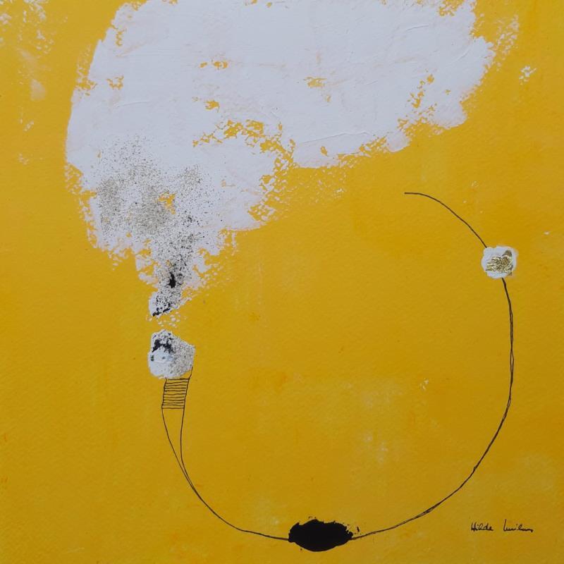 Painting abstract yellow C 63 by Wilms Hilde | Painting Abstract Acrylic Gluing Gold leaf