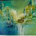 Peinture Ville d'eau par Levesque Emmanuelle | Tableau Abstrait Paysages Urbain Architecture Huile