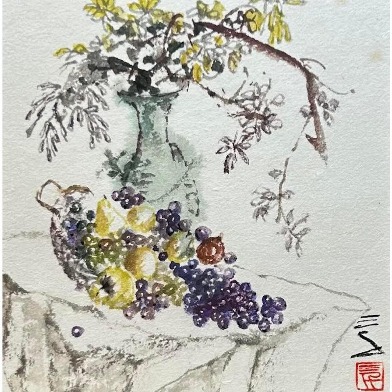 Gemälde Applealing grapes von Sanqian | Gemälde Figurativ Aquarell Tinte