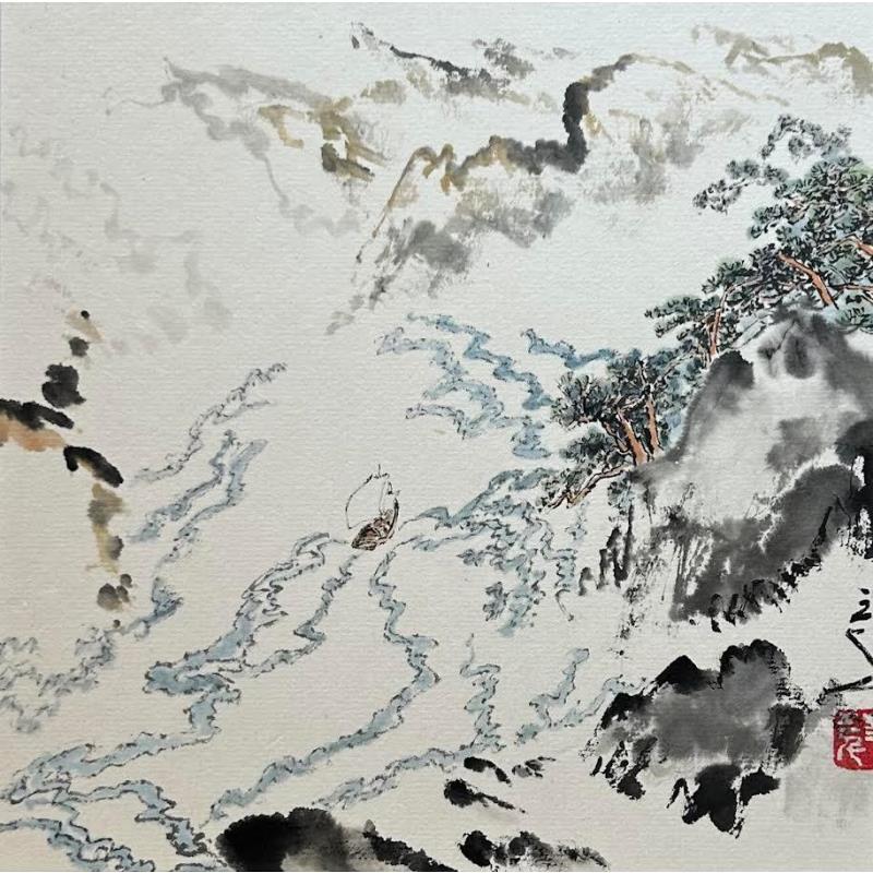 Painting The sound of river by Sanqian | Painting Figurative Watercolor Ink