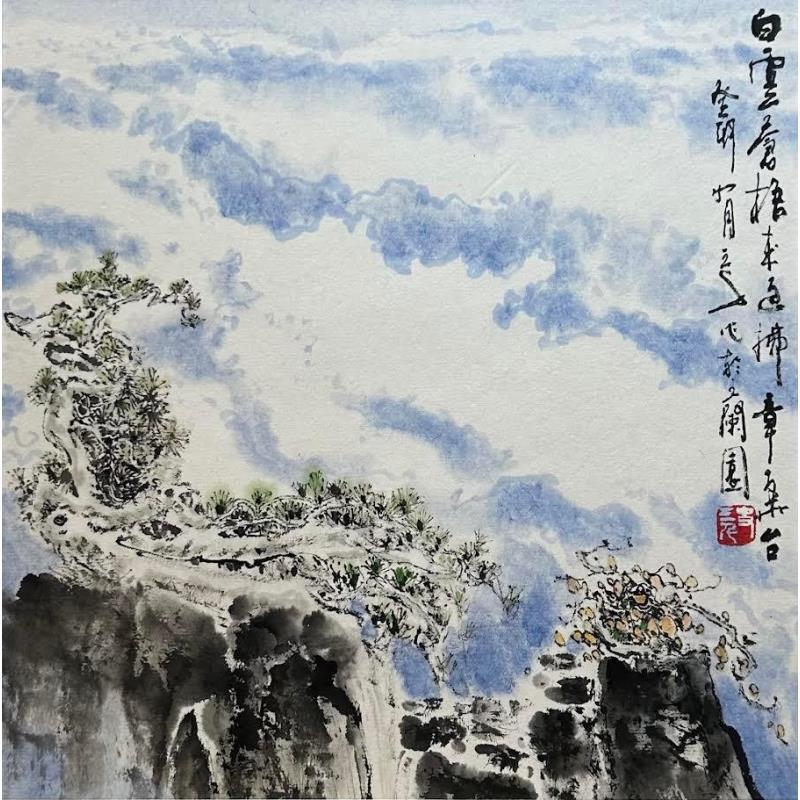 Gemälde Blue Theme von Sanqian | Gemälde Figurativ Aquarell Tinte