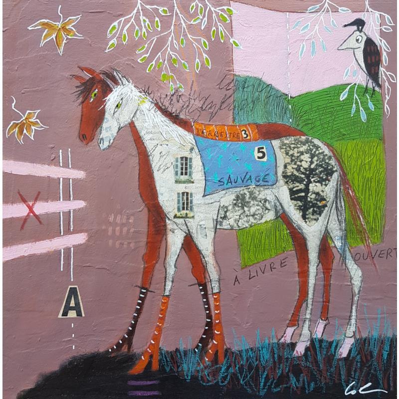Gemälde À livre ouvert  von Colin Sylvie | Gemälde Art brut Tiere Acryl Collage Pastell