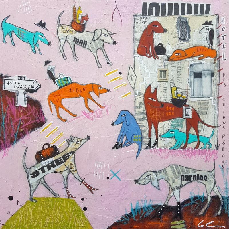 Painting Hôtel des chiens perdus  by Colin Sylvie | Painting Raw art Animals Acrylic Gluing Pastel