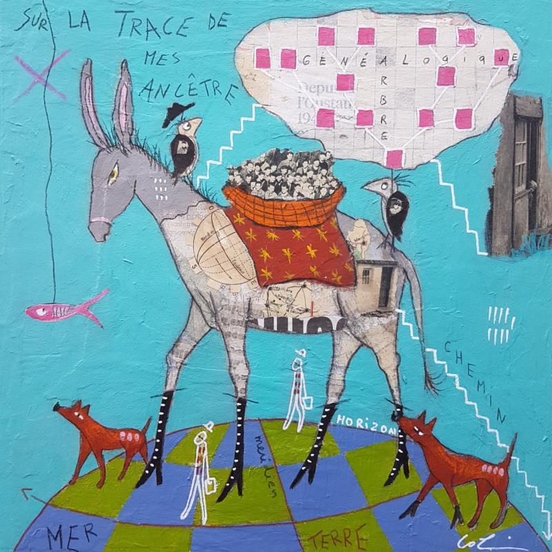 Peinture Sur la trace de mes ancêtres  par Colin Sylvie | Tableau Art Singulier Animaux Acrylique Collage Pastel