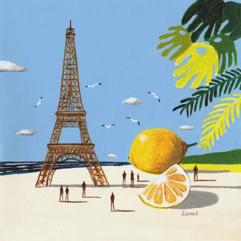 Peinture Paris plage par Lionnet Pascal | Tableau Surréalisme Acrylique Marine, Paysages, Scènes de vie