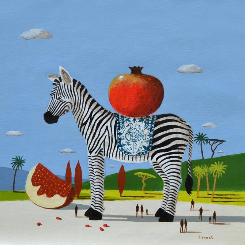 Painting Zèbre aux grenades by Lionnet Pascal | Painting Surrealism Acrylic Animals, Landscapes, still-life