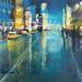Peinture Un soir à New York par Greco Salvatore | Tableau Figuratif Urbain Bois Huile