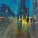 Peinture New York la nuit par Greco Salvatore | Tableau Figuratif Société Urbain Bois Huile